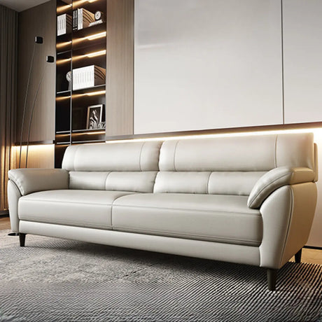 Beige Water Resistant Faux Leather Biscuit Back Sofa Image - 1