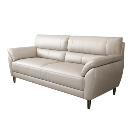 Beige Water Resistant Faux Leather Biscuit Back Sofa Image - 2