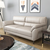 Beige Water Resistant Faux Leather Biscuit Back Sofa Image - 3