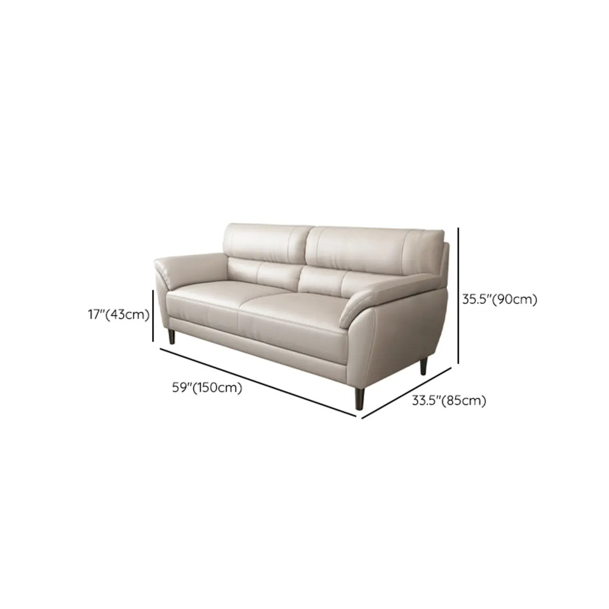 Beige Water Resistant Faux Leather Biscuit Back Sofa 
