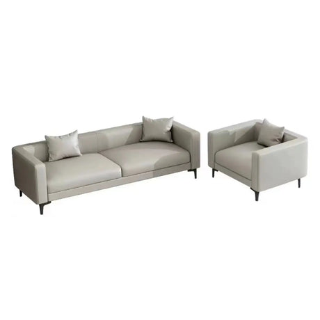 Beige Waterproof Leather Upholstered Back Sofa with Leg Image - 2