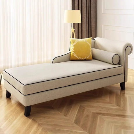 Beige Wood Frame Relaxation Right-Arm Chaise One Arm Image - 1