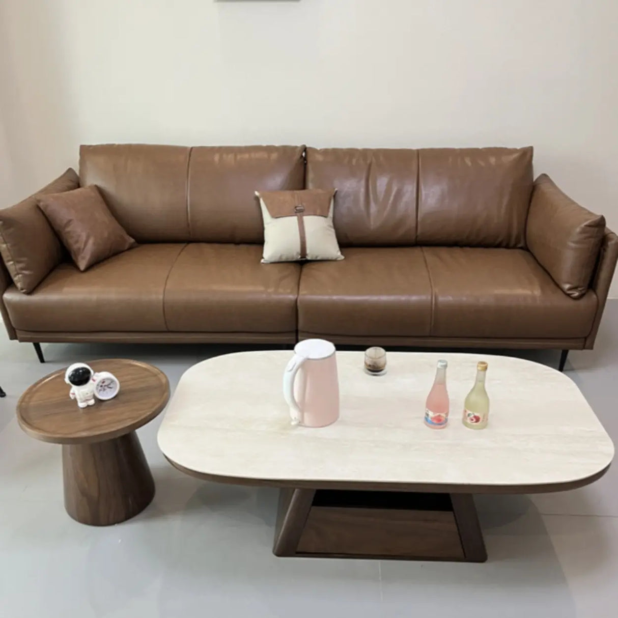 Beige Wood Rectangular Nesting Coffee Table with Drawer Image - 1