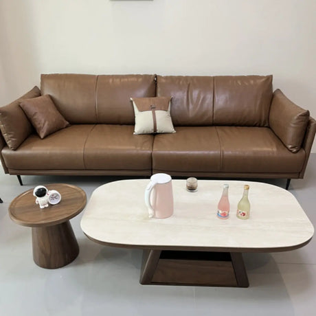 Beige Wood Rectangular Nesting Coffee Table with Drawer Image - 1