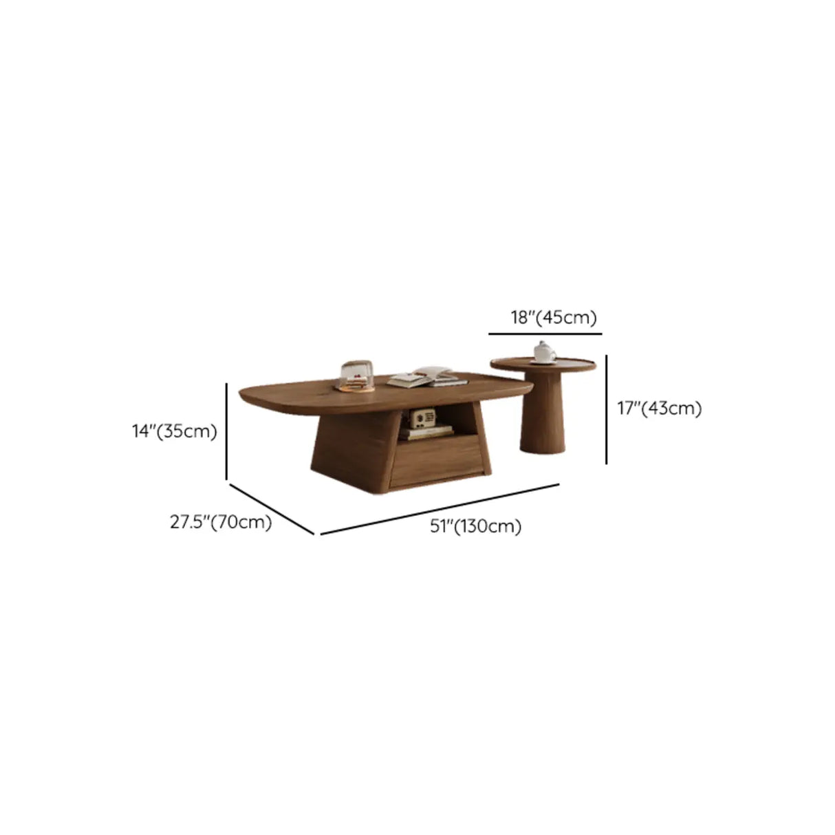 Beige Wood Rectangular Nesting Coffee Table with Drawer Image - 20