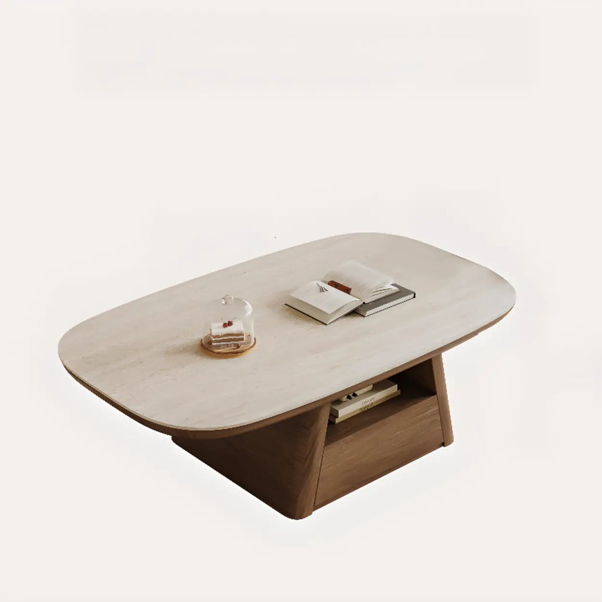 Beige Wood Rectangular Nesting Coffee Table with Drawer Image - 3