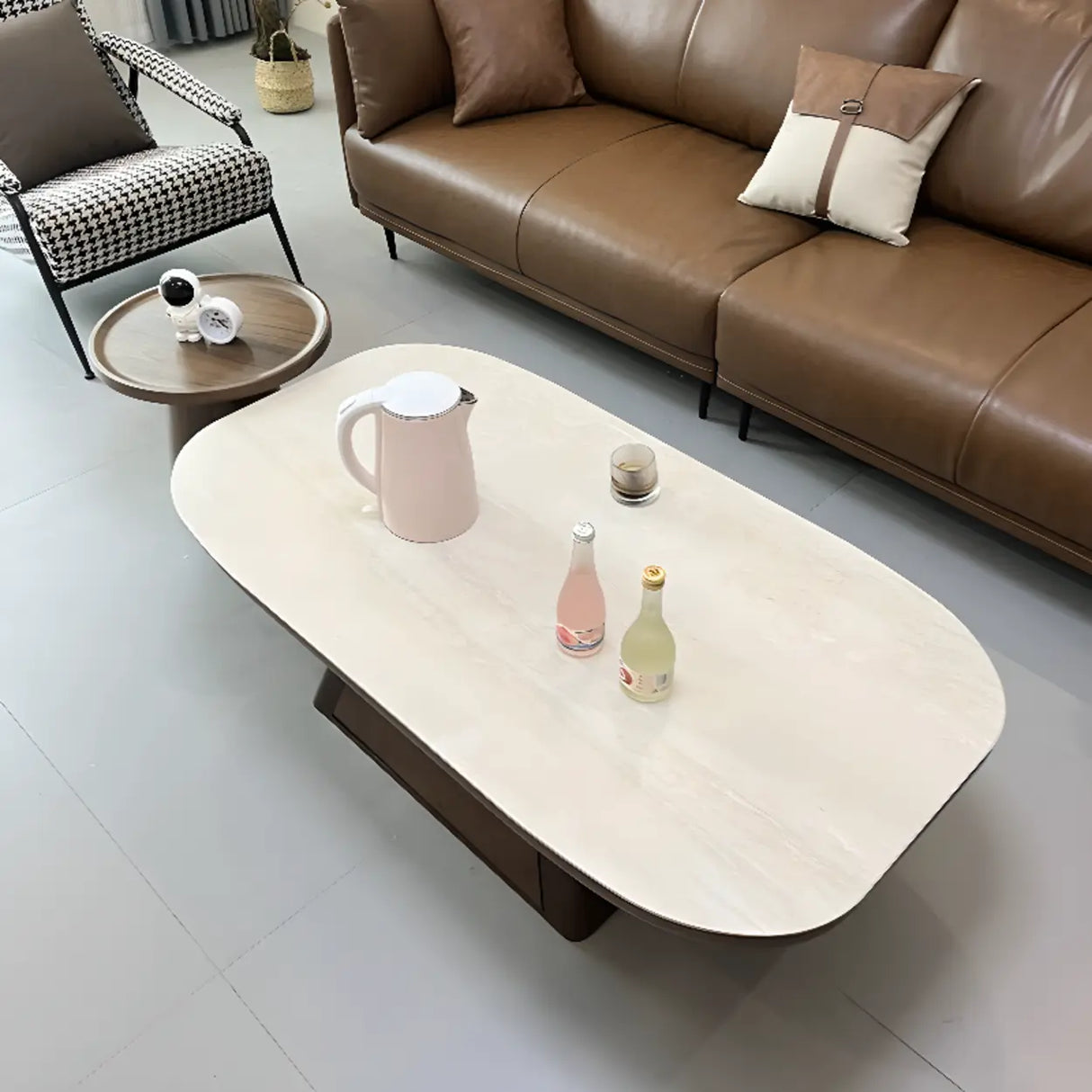 Beige Wood Rectangular Nesting Coffee Table with Drawer Image - 6