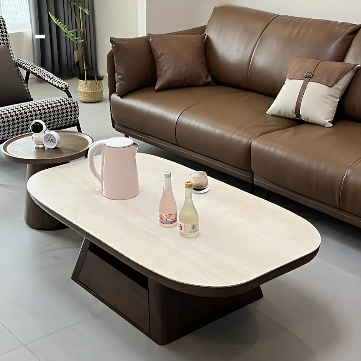 Beige Wood Rectangular Nesting Coffee Table with Drawer Image - 8