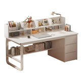 Beige Wooden Standard Desk with Hutch and Drawers Image - 1