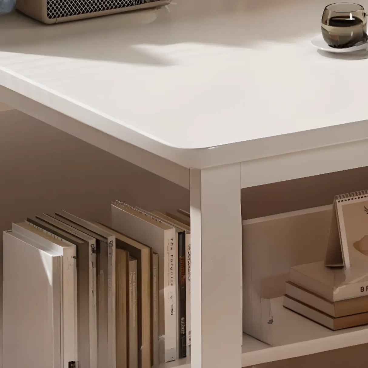 Beige Wooden Standard Desk with Hutch and Drawers Image - 12