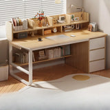 Beige Wooden Standard Desk with Hutch and Drawers Image - 16