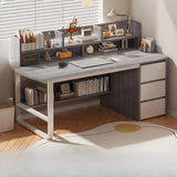 Beige Wooden Standard Desk with Hutch and Drawers Image - 4