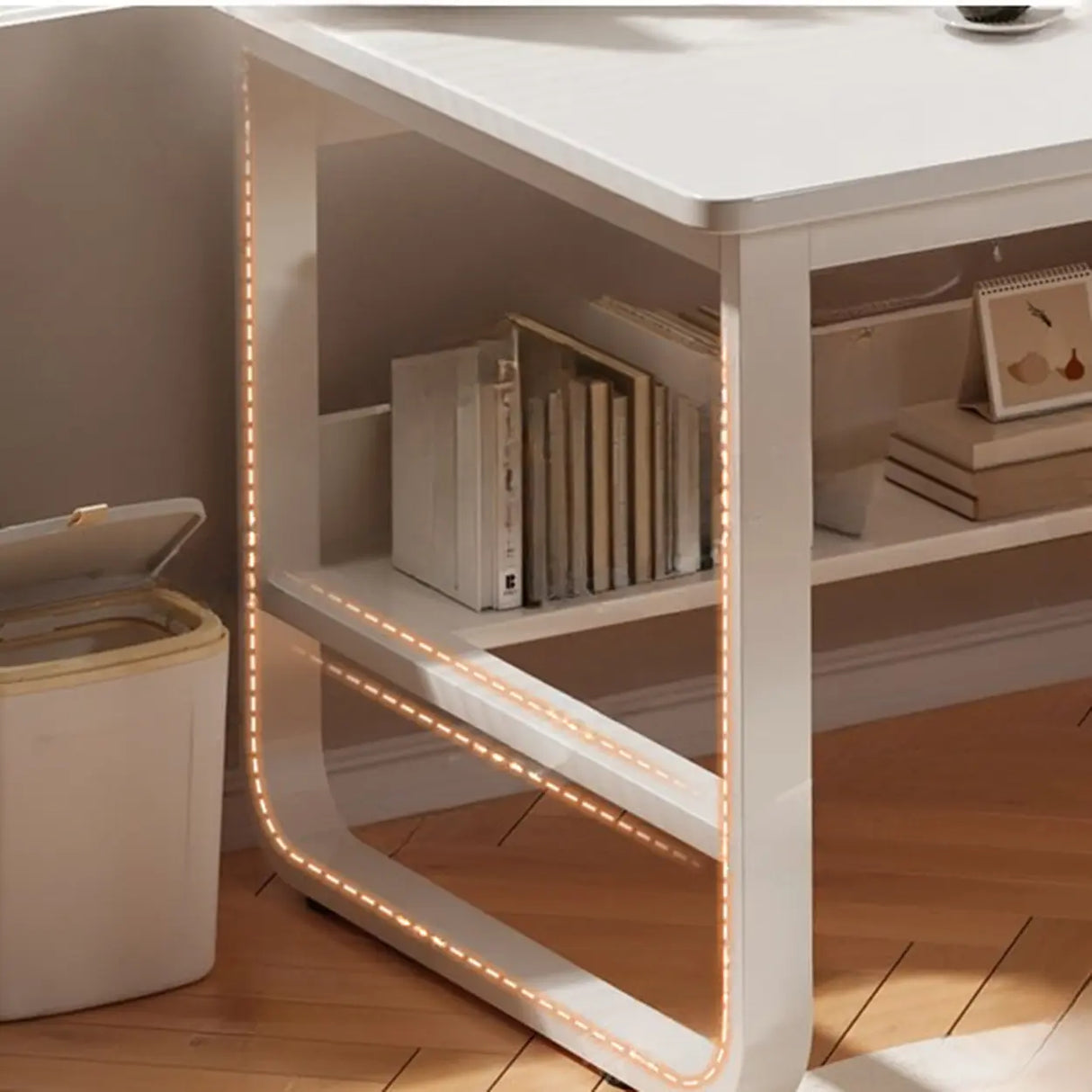 Beige Wooden Standard Desk with Hutch and Drawers Image - 7