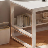 Beige Wooden Standard Desk with Hutch and Drawers Image - 7