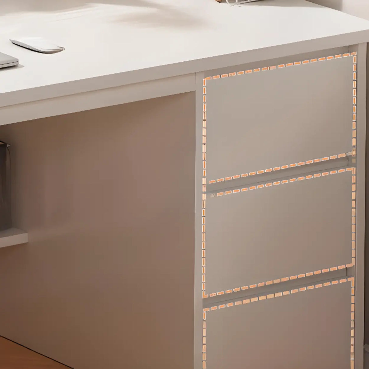 Beige Wooden Standard Desk with Hutch and Drawers Image - 9