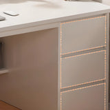 Beige Wooden Standard Desk with Hutch and Drawers Image - 9