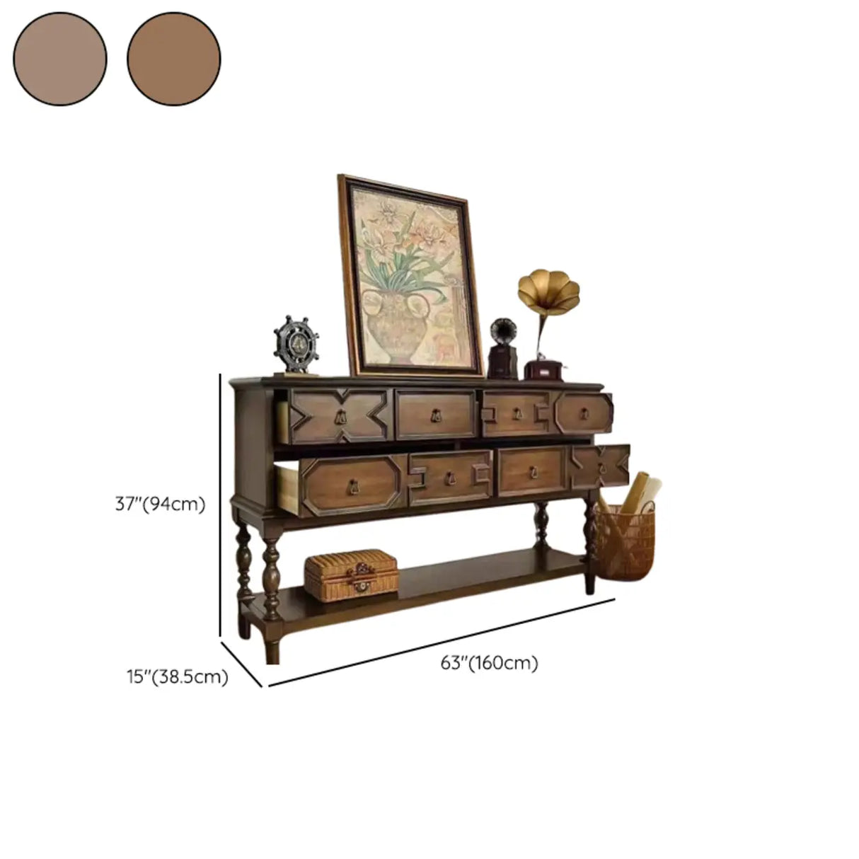 Birch Wood Dark Finish Storage Floor Shelf Console Table Image - 14