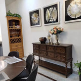 Birch Wood Dark Finish Storage Floor Shelf Console Table Image - 2