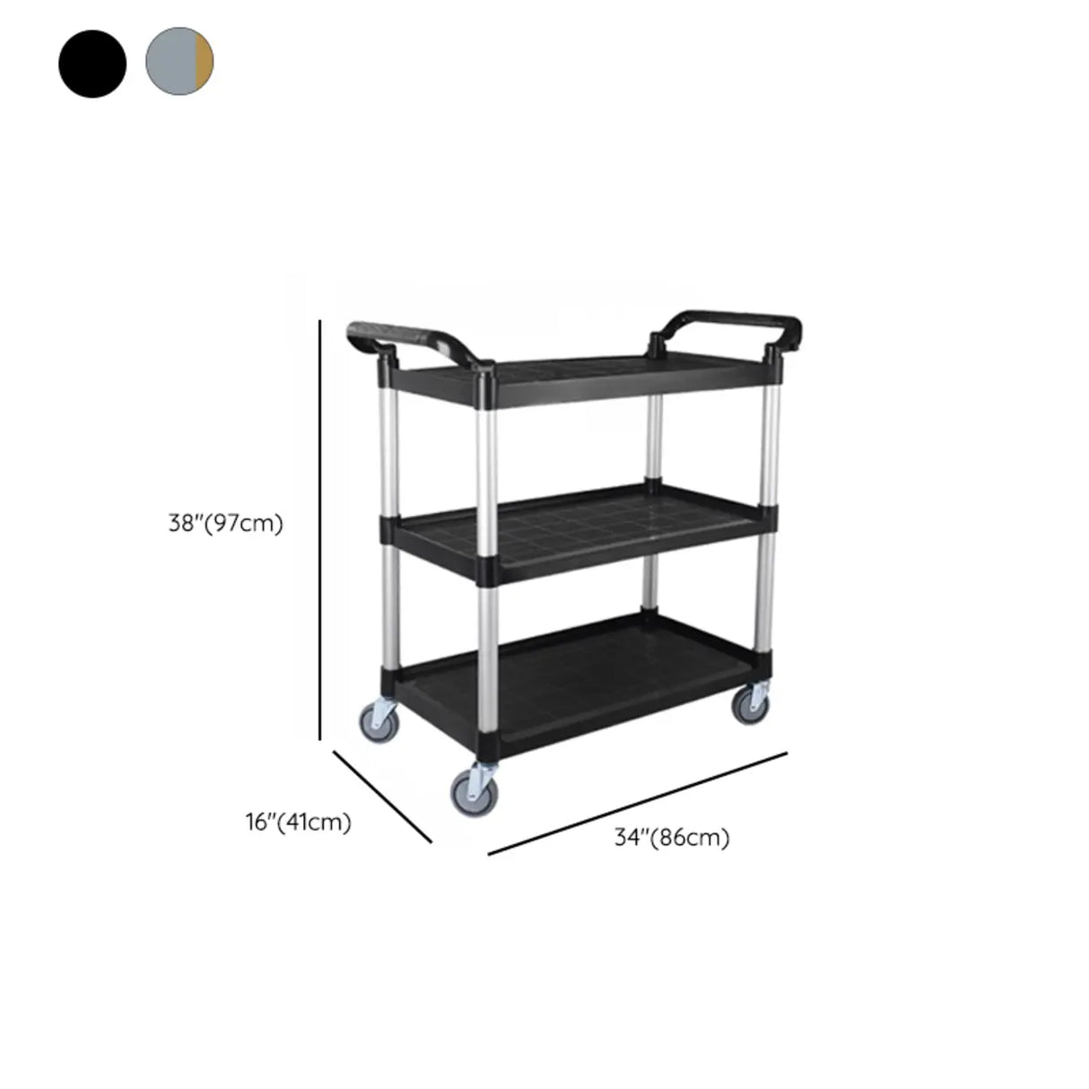 Black Accessory Utility Cart with 3-tier Shelves 