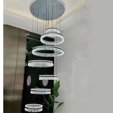 Black Acrylic Ring LED Large Tiered Foyer Chandelier Image - 2