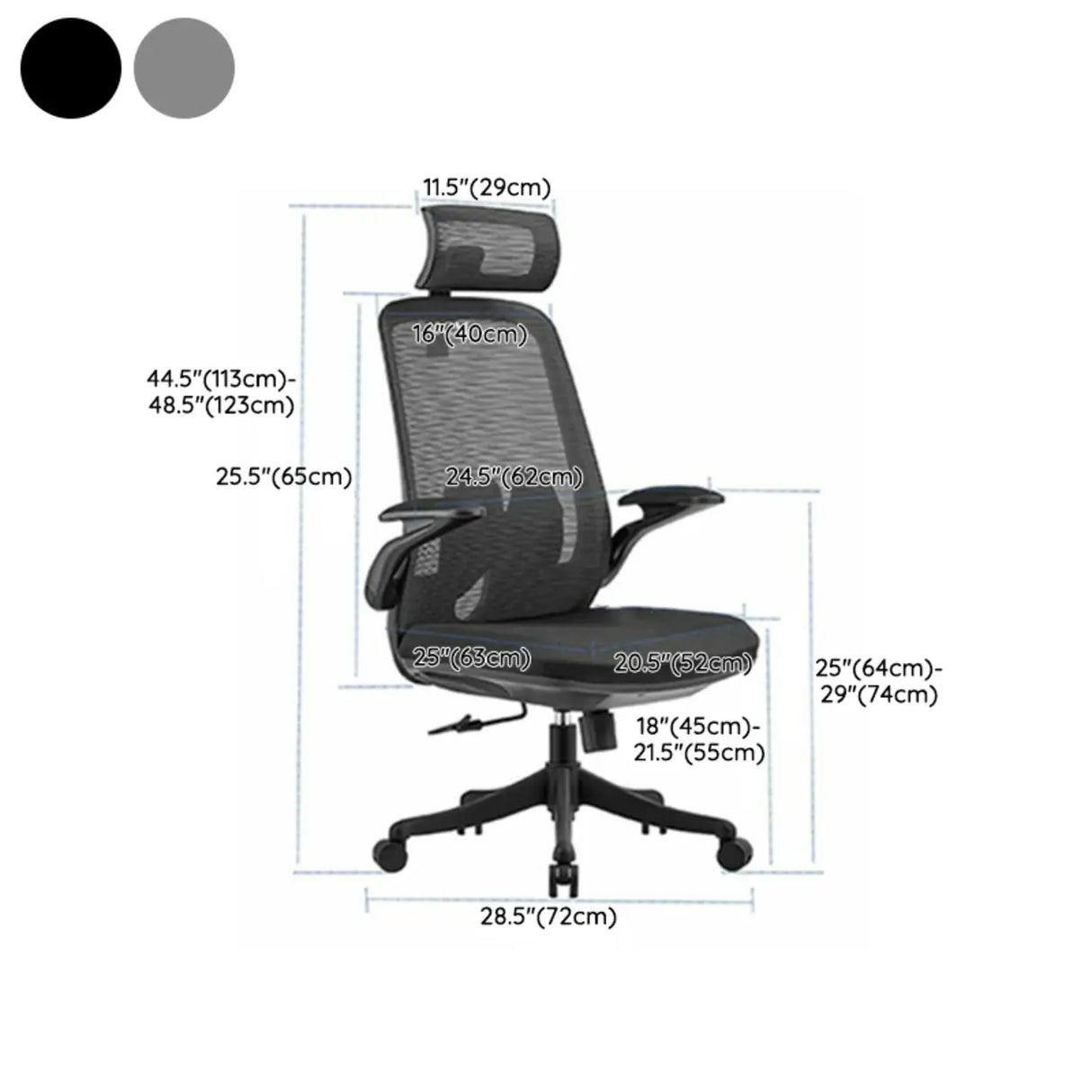 Black Adjustable Arms Ergonomic Mesh Office Chairs 