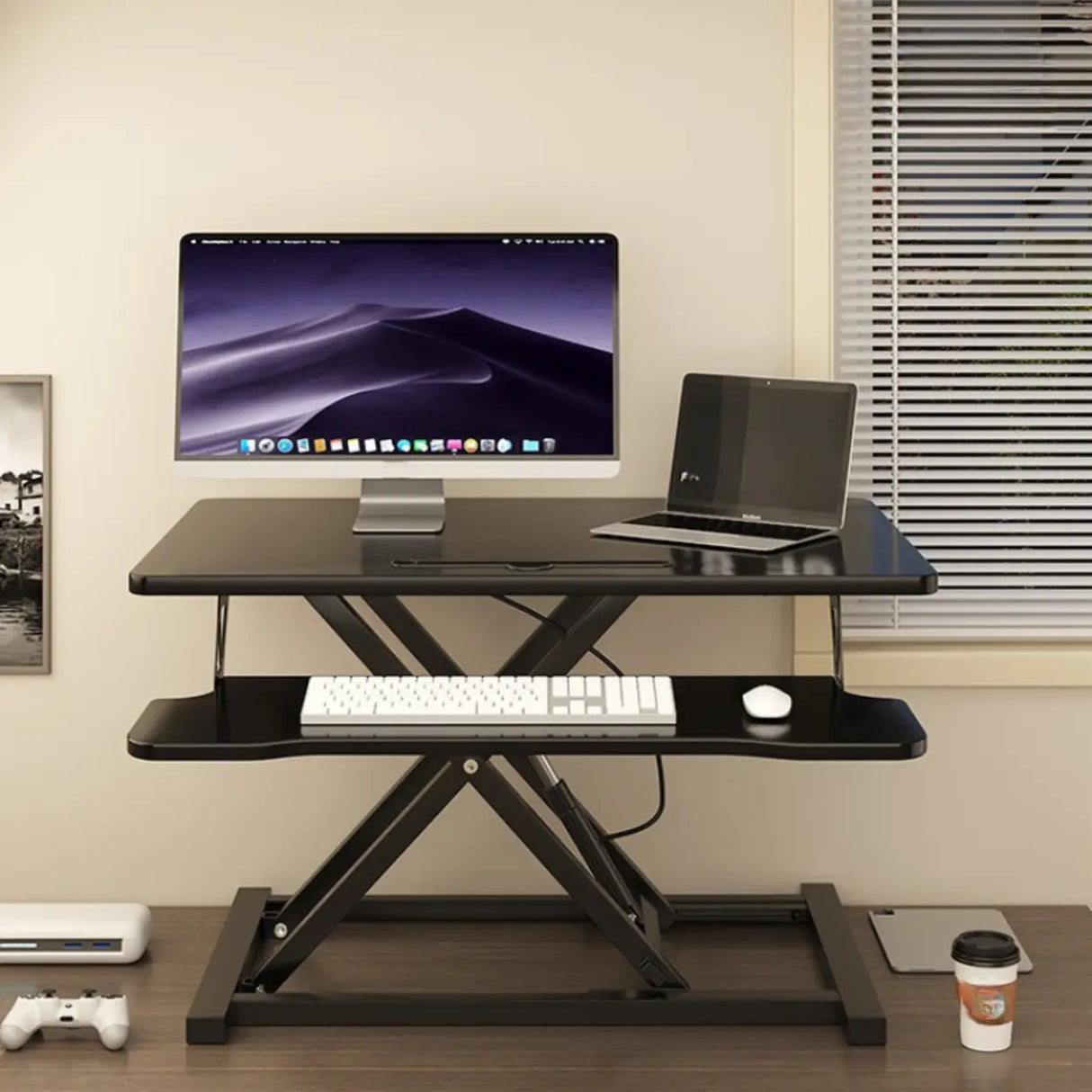 Black Adjustable Foldable Timber Computer Desk Image - 5