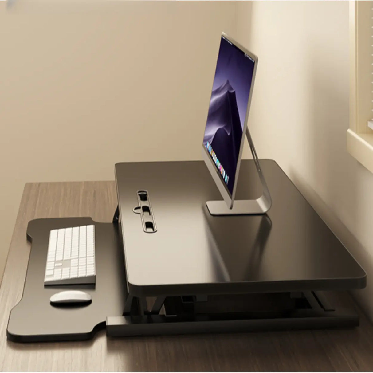 Black Adjustable Foldable Timber Computer Desk Image - 7
