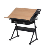 Black Adjustable Glass Drafting Desk with Storage Image - 3