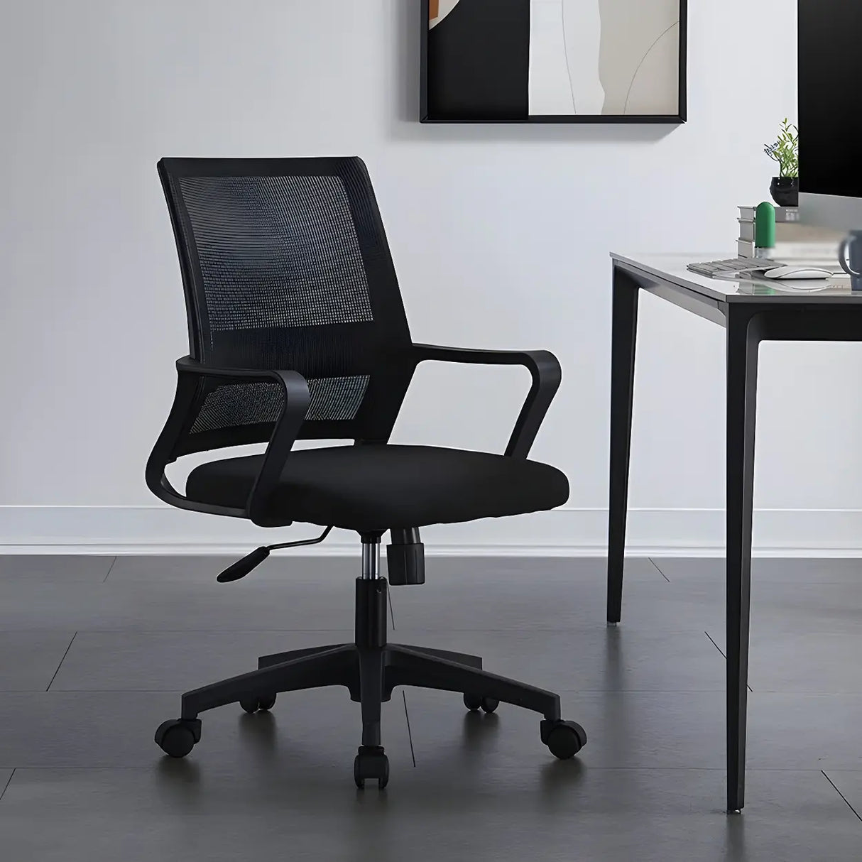Black Adjustable Mesh Ergonomic Office Chair with Casters Image - 1