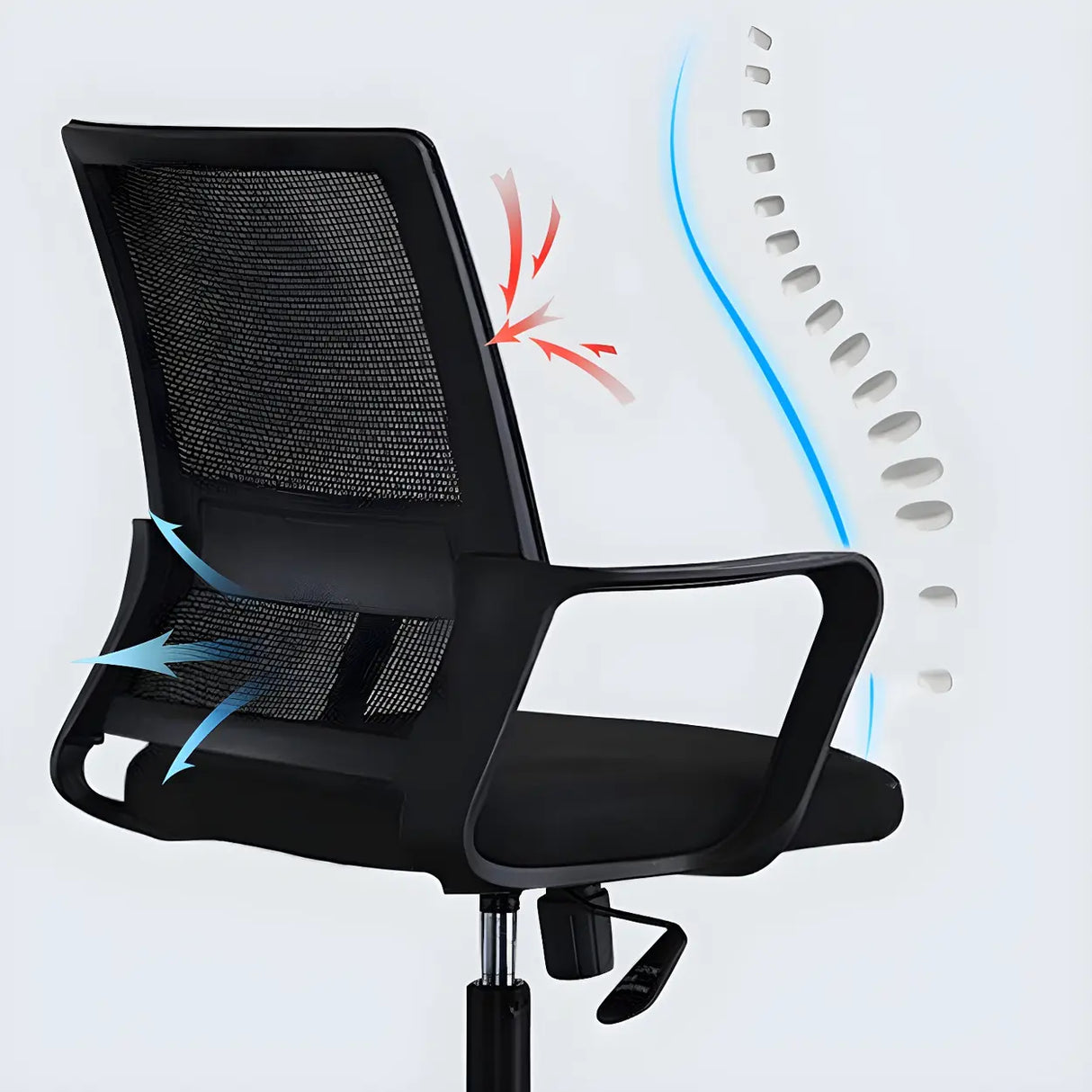 Black Adjustable Mesh Ergonomic Office Chair with Casters Image - 11