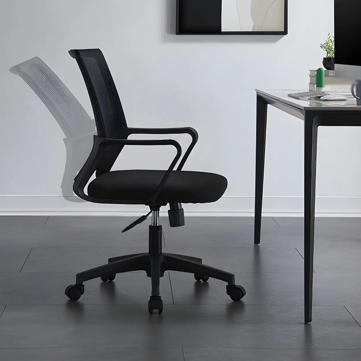 Black Adjustable Mesh Ergonomic Office Chair with Casters Image - 4