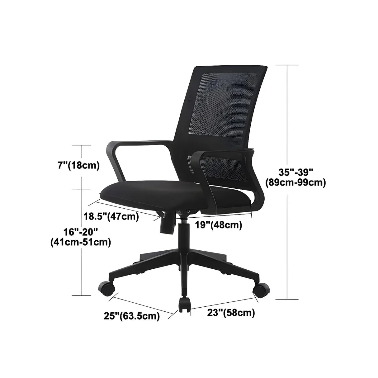 Black Adjustable Mesh Ergonomic Office Chair with Casters 