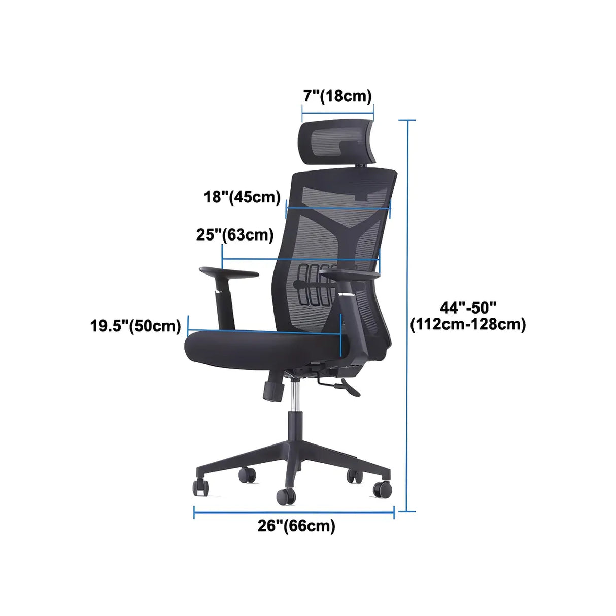 Black Adjustable Mesh Ergonomic Office Chair with Casters Image - 21