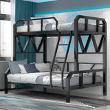 Black Alloy Twin Bunk Bed with Guardrail and Stairs Image - 1