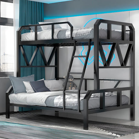 Black Alloy Twin Bunk Bed with Guardrail and Stairs Image - 1