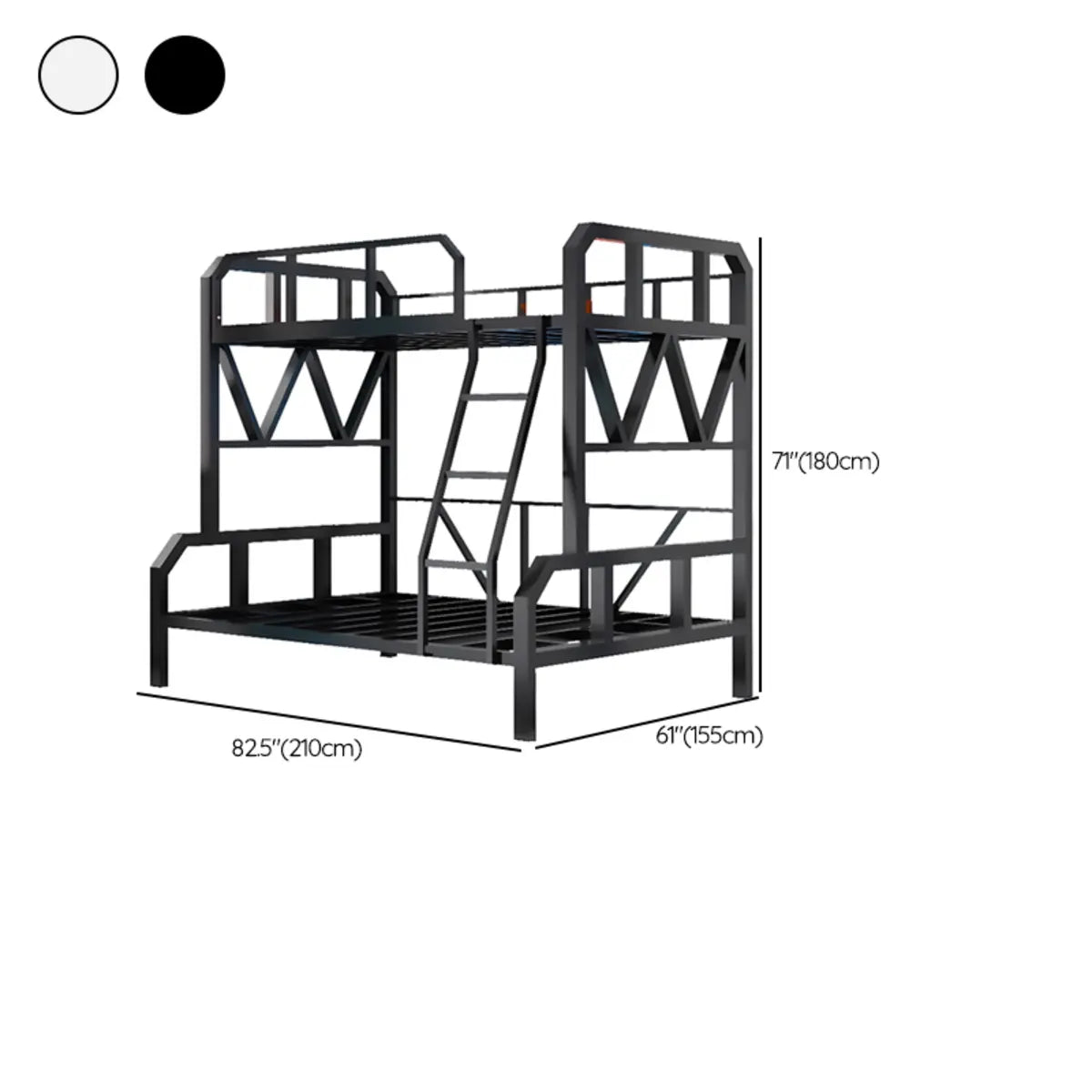 Black Alloy Twin Bunk Bed with Guardrail and Stairs 