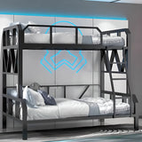 Black Alloy Twin Bunk Bed with Guardrail and Stairs Image - 3
