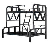 Black Alloy Twin Bunk Bed with Guardrail and Stairs Image - 5