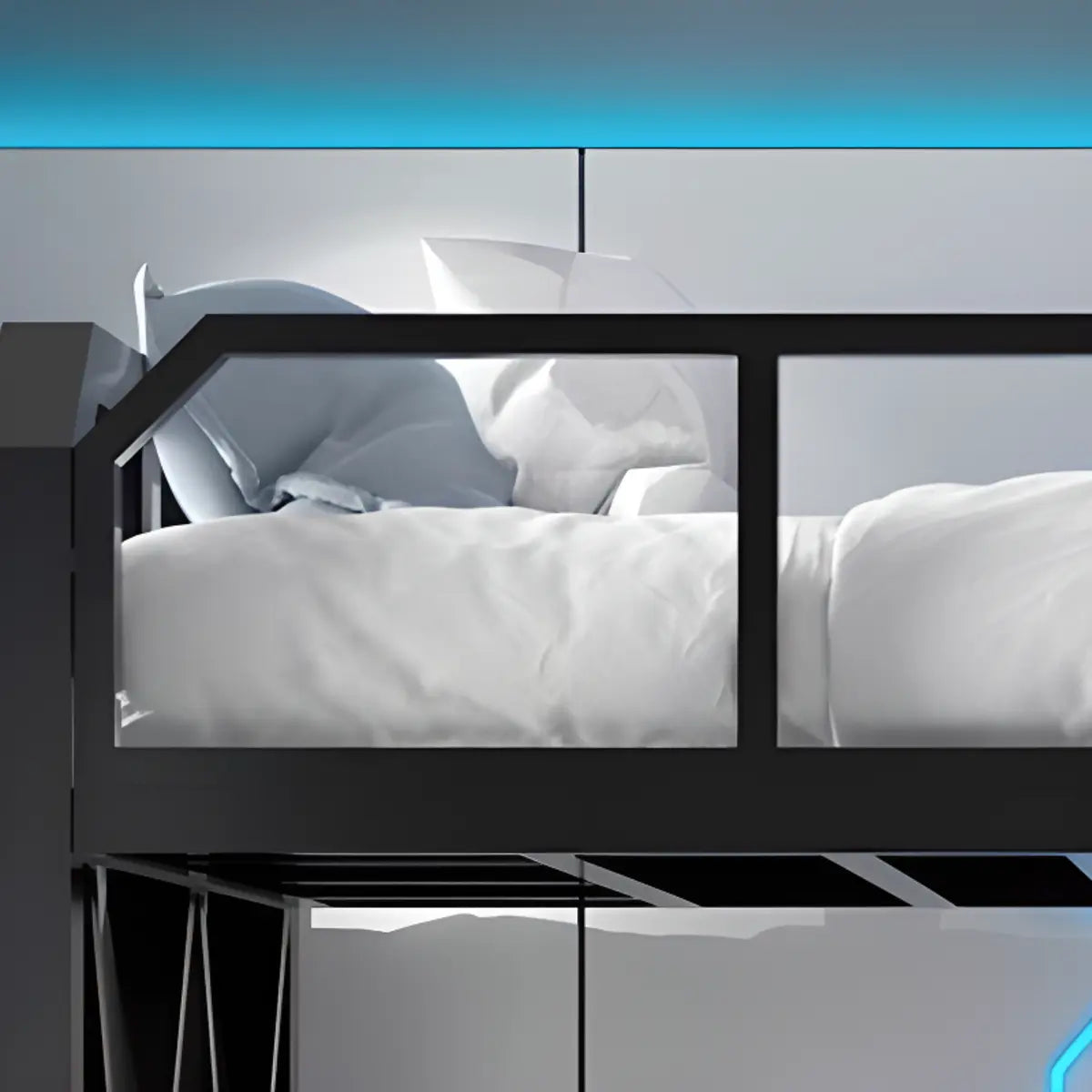 Black Alloy Twin Bunk Bed with Guardrail and Stairs Image - 7