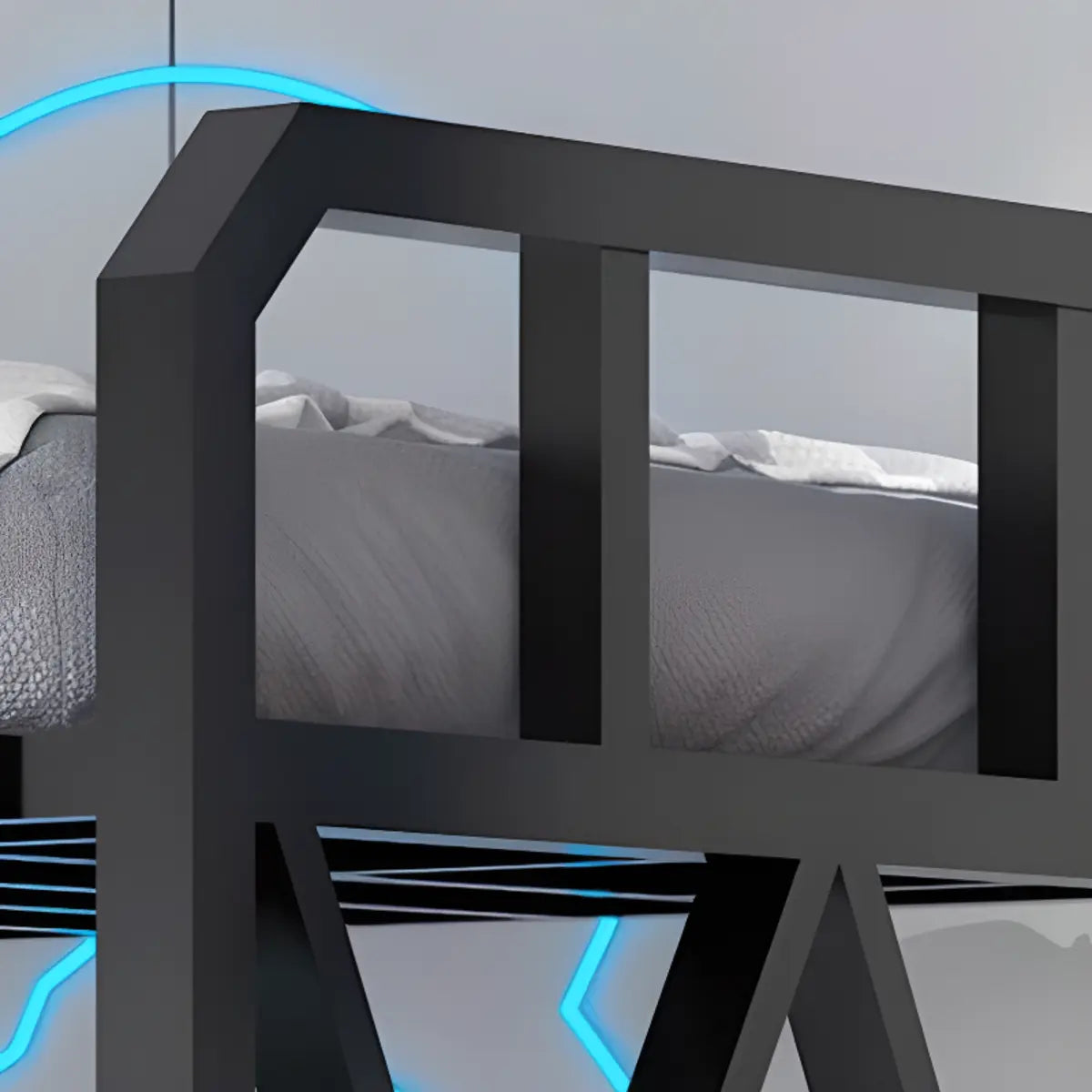 Black Alloy Twin Bunk Bed with Guardrail and Stairs Image - 8