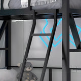 Black Alloy Twin Bunk Bed with Guardrail and Stairs Image - 9