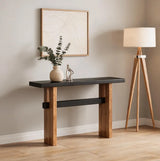 Black and Natural Wood Double Pedestal Console Table Image - 1