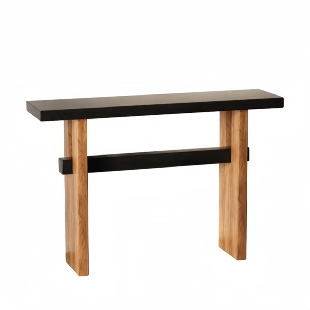 Black and Natural Wood Double Pedestal Console Table Image - 2