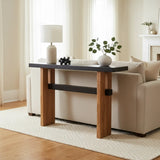 Black and Natural Wood Double Pedestal Console Table Image - 3