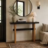 Black and Natural Wood Double Pedestal Console Table Image - 5