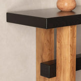Black and Natural Wood Double Pedestal Console Table Image - 7