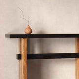 Black and Natural Wood Double Pedestal Console Table Image - 8