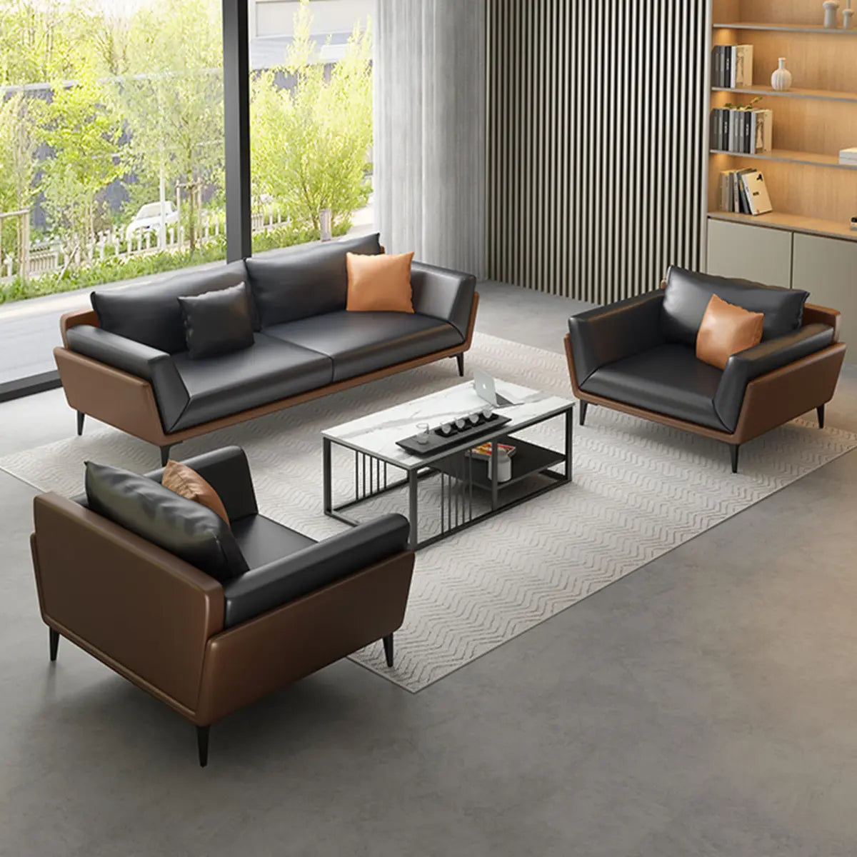 Black Anti Cat Scratch Leather Upholstered Back Sofa Image - 10