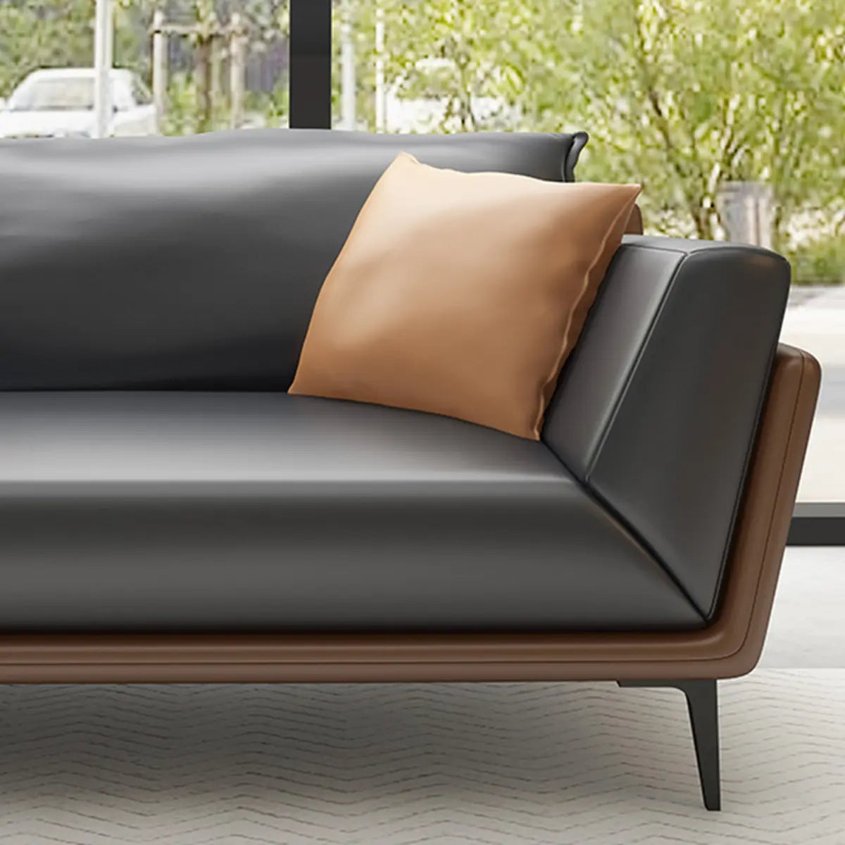 Black Anti Cat Scratch Leather Upholstered Back Sofa Image - 3