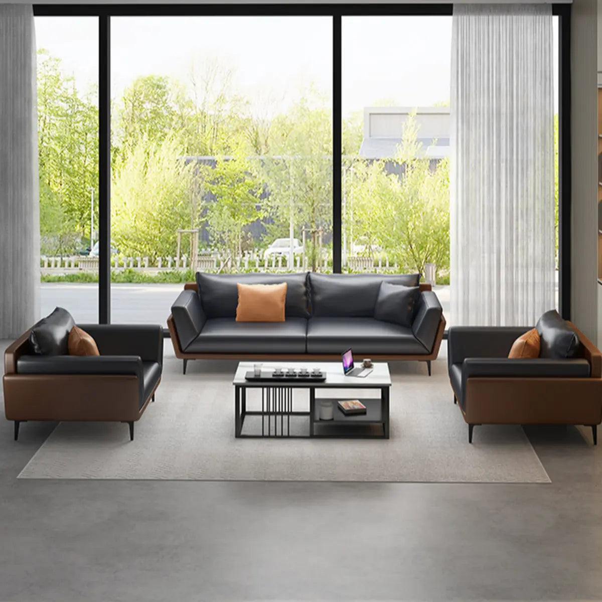 Black Anti Cat Scratch Leather Upholstered Back Sofa Image - 5